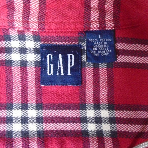 Gap Heavyweight Flannel Overshirt Mens Size Large Plaid Red White Black - Picture 4 of 4